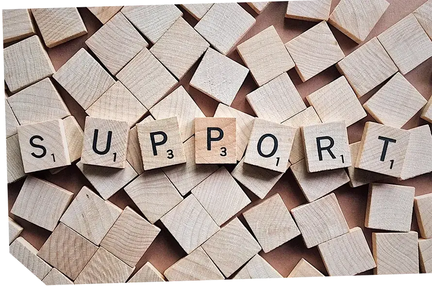 Wooden tiles spelling the word SUPPORT